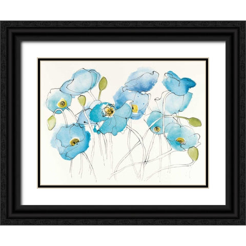 Black Line Poppies III Watercolor Black Ornate Wood Framed Art Print with Double Matting by Novak, Shirley