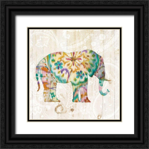 Boho Paisley Elephant I Black Ornate Wood Framed Art Print with Double Matting by Nai, Danhui