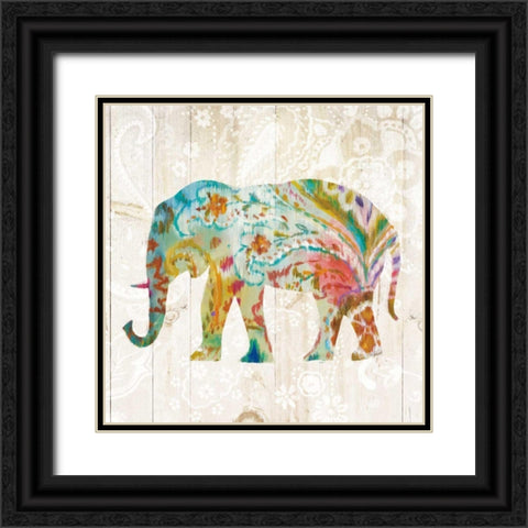 Boho Paisley Elephant II Black Ornate Wood Framed Art Print with Double Matting by Nai, Danhui