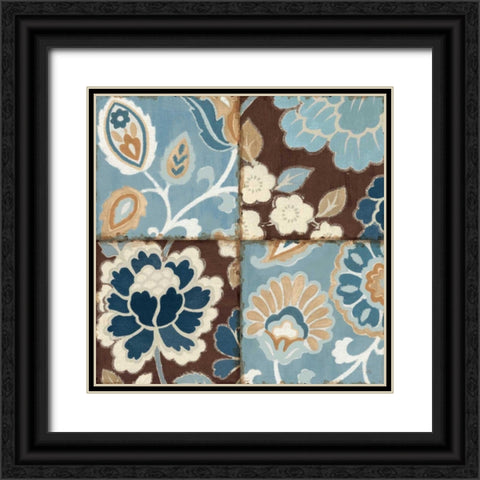 Blue Patchwork Motif I Black Ornate Wood Framed Art Print with Double Matting by Pela