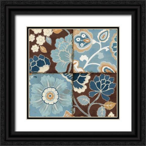 Blue Patchwork Motiff II Black Ornate Wood Framed Art Print with Double Matting by Pela