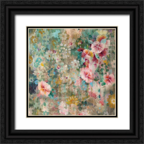 Flower Shower Square Black Ornate Wood Framed Art Print with Double Matting by Nai, Danhui