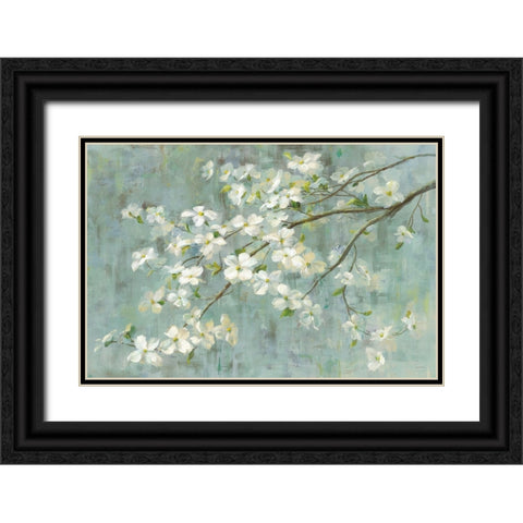 Dogwood in Spring on Blue Black Ornate Wood Framed Art Print with Double Matting by Nai, Danhui