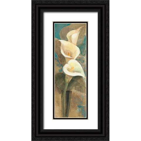 Calla Lily Trio Panel Black Ornate Wood Framed Art Print with Double Matting by Hristova, Albena