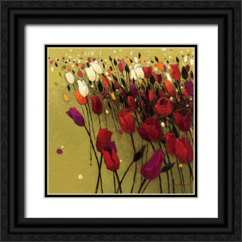 Tulip Drift Green Black Ornate Wood Framed Art Print with Double Matting by Novak, Shirley