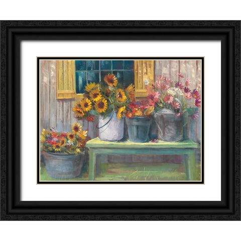 Green Bench Black Ornate Wood Framed Art Print with Double Matting by Rowan, Carol
