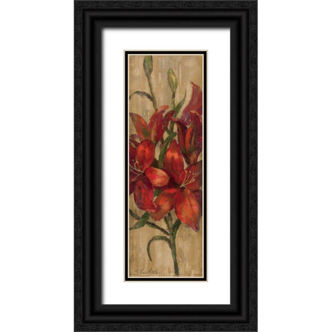 Vivid Red Lily on Gold Black Ornate Wood Framed Art Print with Double Matting by Vassileva, Silvia
