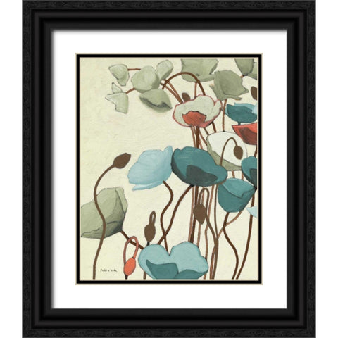Blue Pavots Ondule I Black Ornate Wood Framed Art Print with Double Matting by Novak, Shirley