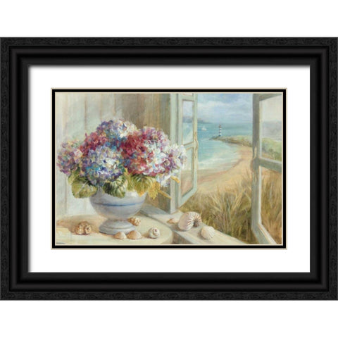 Coastal Hydrangea WAG Black Ornate Wood Framed Art Print with Double Matting by Nai, Danhui