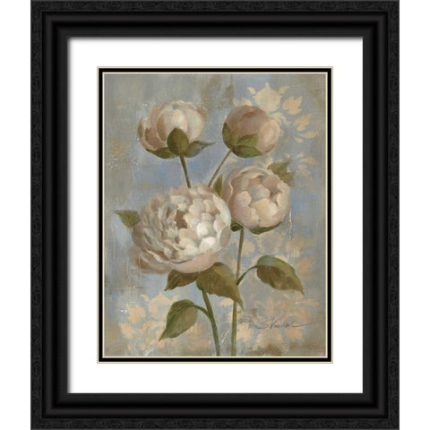 Peony on Soft Blue - Original Black Ornate Wood Framed Art Print with Double Matting by Vassileva, Silvia