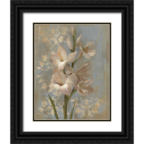 Gladiola on Soft Blue - Original Black Ornate Wood Framed Art Print with Double Matting by Vassileva, Silvia