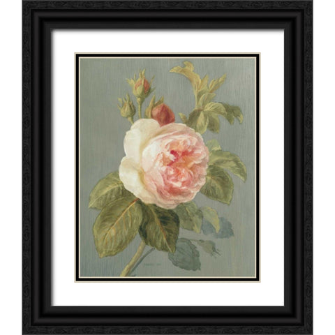 Heirloom Pink Rose Black Ornate Wood Framed Art Print with Double Matting by Nai, Danhui