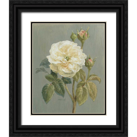 Heirloom White Rose Black Ornate Wood Framed Art Print with Double Matting by Nai, Danhui