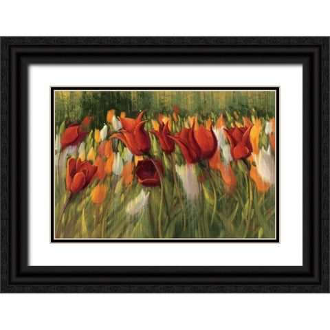 Tipsy Tulips Black Ornate Wood Framed Art Print with Double Matting by Novak, Shirley