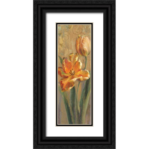 Parrot Tulips on Gold I Black Ornate Wood Framed Art Print with Double Matting by Nai, Danhui