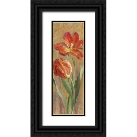 Parrot Tulips on Gold II Black Ornate Wood Framed Art Print with Double Matting by Nai, Danhui