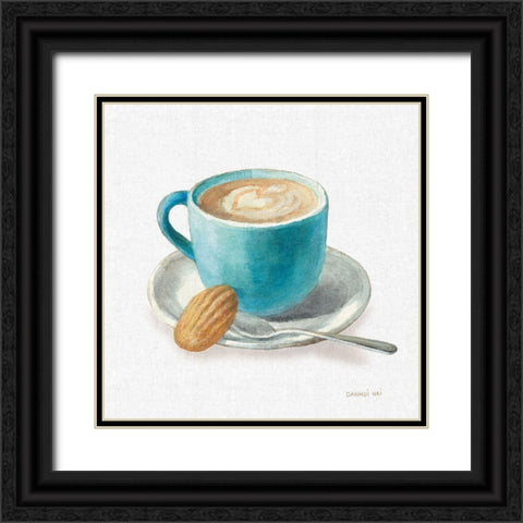 Wake Me Up Coffee I Linen Black Ornate Wood Framed Art Print with Double Matting by Nai, Danhui