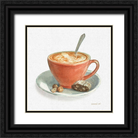 Wake Me Up Coffee III Linen Black Ornate Wood Framed Art Print with Double Matting by Nai, Danhui