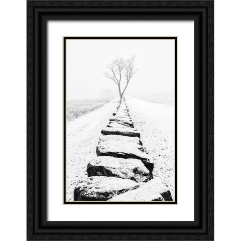 Snowy Stone Wall Black Ornate Wood Framed Art Print with Double Matting by Aledanda