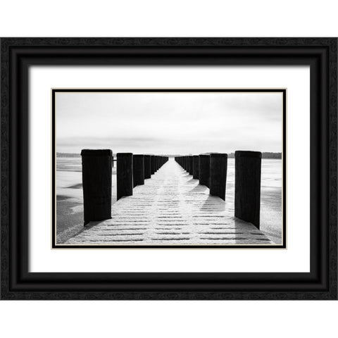 Winter Dock Black Ornate Wood Framed Art Print with Double Matting by Aledanda