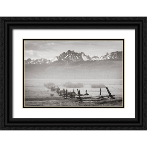 Stanley Basin Fence and Fog Black Ornate Wood Framed Art Print with Double Matting by Majchrowicz, Alan