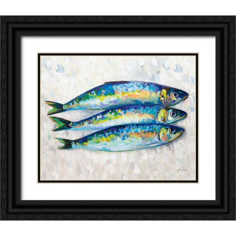 Fish Trio Black Ornate Wood Framed Art Print with Double Matting by Vertentes, Jeanette