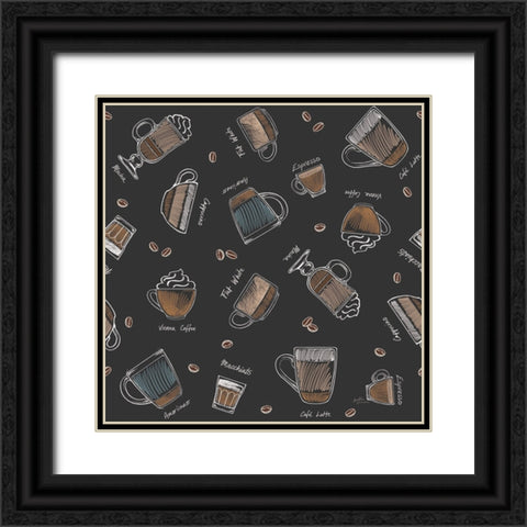 Coffee Guide Pattern IA Black Ornate Wood Framed Art Print with Double Matting by Penner, Janelle