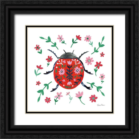Folk Beetle I Black Ornate Wood Framed Art Print with Double Matting by Zaman, Farida