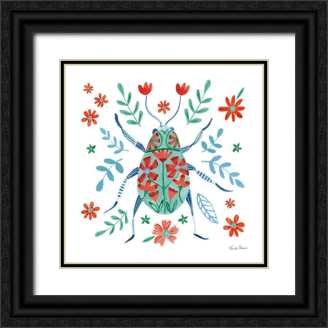 Folk Beetle II Black Ornate Wood Framed Art Print with Double Matting by Zaman, Farida