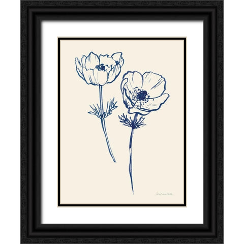 Ink Anemones I Black Ornate Wood Framed Art Print with Double Matting by Miller, Sara Zieve
