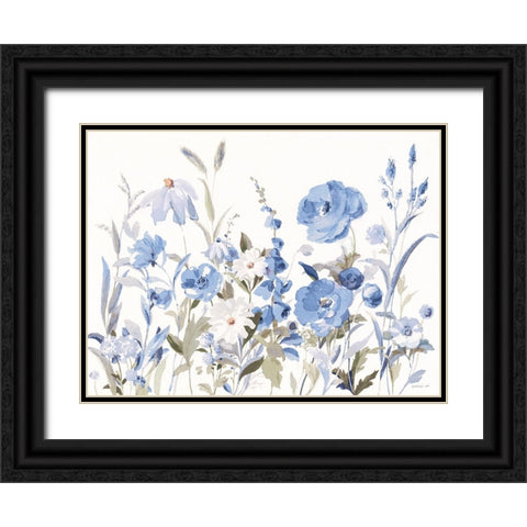 Blue Boho Wildflowers Black Ornate Wood Framed Art Print with Double Matting by Nai, Danhui