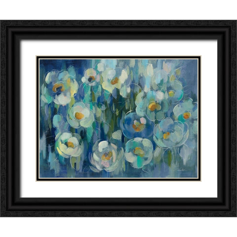 Pretty Blue Floral Black Ornate Wood Framed Art Print with Double Matting by Vassileva, Silvia
