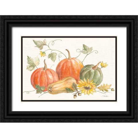 Happy Harvest Pumpkins Black Ornate Wood Framed Art Print with Double Matting by Vassileva, Silvia