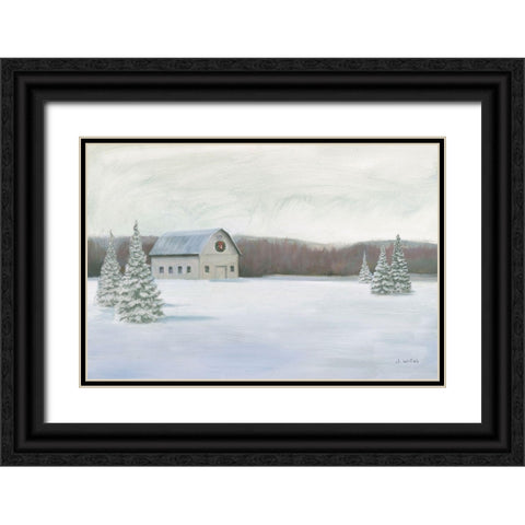 Holiday Winter Barn Black Ornate Wood Framed Art Print with Double Matting by Wiens, James