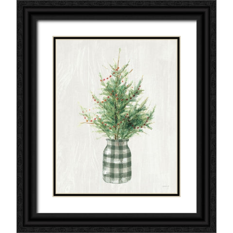 White and Bright Christmas Tree II Plaid Black Ornate Wood Framed Art Print with Double Matting by Nai, Danhui