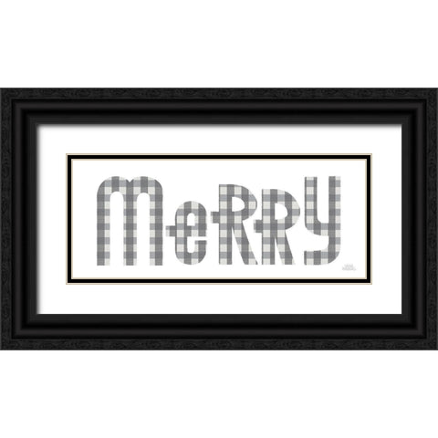 Retro Holiday Merry Gray Black Ornate Wood Framed Art Print with Double Matting by Marshall, Laura