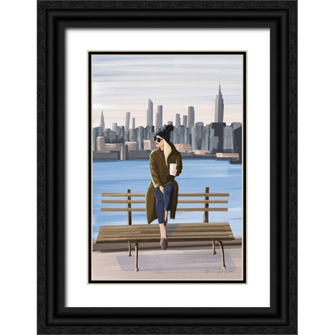 Girl in New York Black Ornate Wood Framed Art Print with Double Matting by Escalante, Omar
