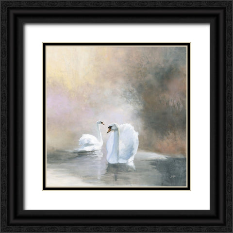 Swans in Mist Black Ornate Wood Framed Art Print with Double Matting by Purinton, Julia