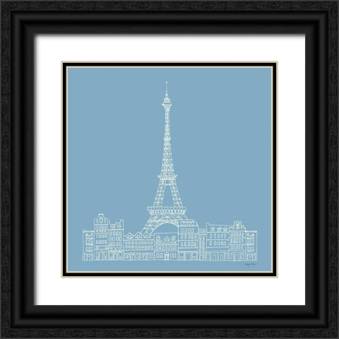 French Script III Blue Black Ornate Wood Framed Art Print with Double Matting by Tillmon, Avery