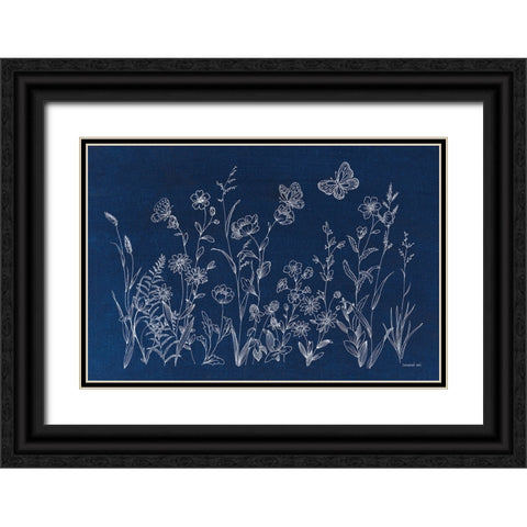 Blue Butterfly Garden Black Ornate Wood Framed Art Print with Double Matting by Nai, Danhui