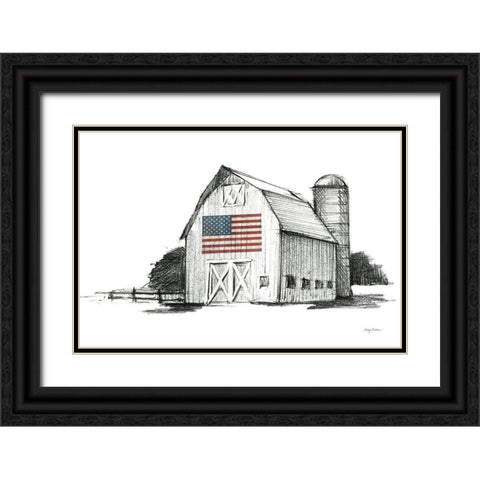 Patriotic Barn Black Ornate Wood Framed Art Print with Double Matting by Tillmon, Avery