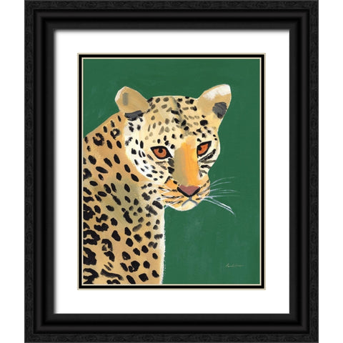 Colorful Cheetah on Emerald Black Ornate Wood Framed Art Print with Double Matting by Munger, Pamela