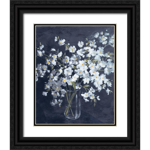 Fresh White Bouquet Indigo Crop Black Ornate Wood Framed Art Print with Double Matting by Nai, Danhui