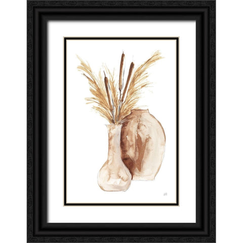 Earthy Vase Cattails Black Ornate Wood Framed Art Print with Double Matting by Paschke, Chris