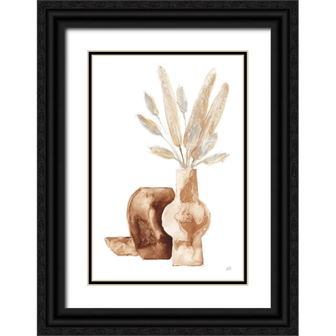 Earthy Vase Gray Bunny Tail Black Ornate Wood Framed Art Print with Double Matting by Paschke, Chris