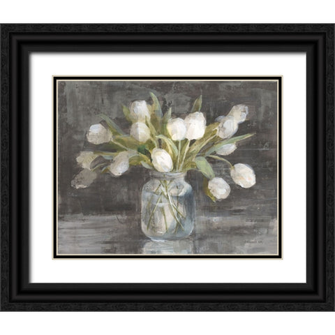 April Tulips Black Ornate Wood Framed Art Print with Double Matting by Nai, Danhui