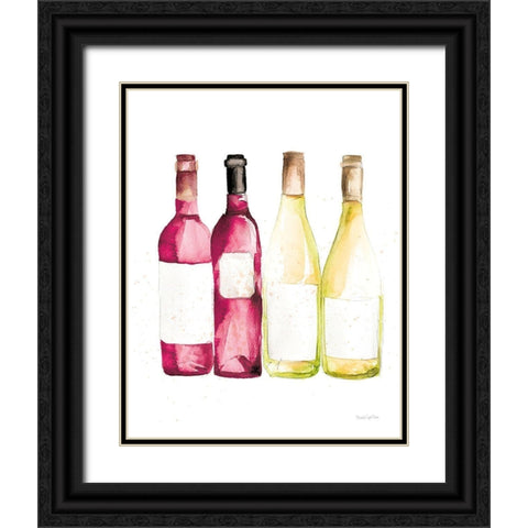 Pop the Cork III Red and White Wine Black Ornate Wood Framed Art Print with Double Matting by Charro, Mercedes Lopez