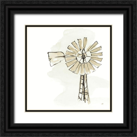 Windmill I Neutral Black Ornate Wood Framed Art Print with Double Matting by Paschke, Chris