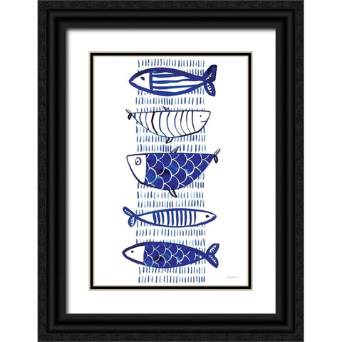 Blue Fish II Black Ornate Wood Framed Art Print with Double Matting by Charro, Mercedes Lopez