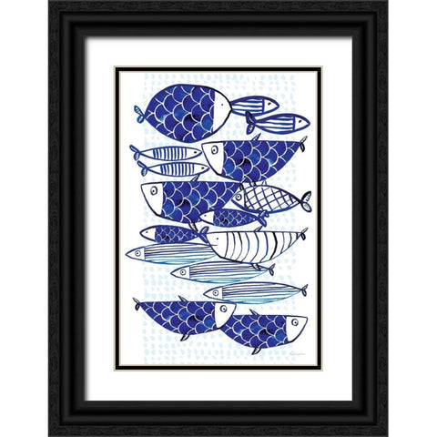 Blue Fish III Black Ornate Wood Framed Art Print with Double Matting by Charro, Mercedes Lopez